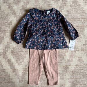 Carter's Baby Girls Fall Green Floral Top and Pink Leggings Set NWT size 9M